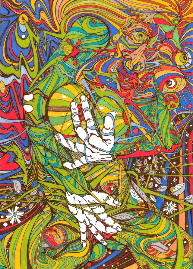 A vivid colour drawing by Peter Fritz